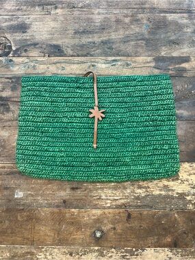 NWOT Manebi Green Woven Clutch